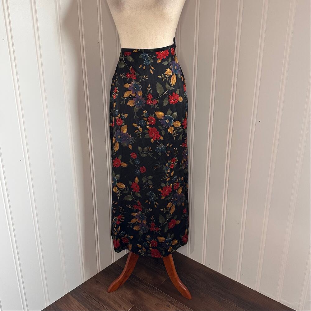 Vintage 90s/Y2K Silk Whimsigoth Floral Maxi Skirt 2